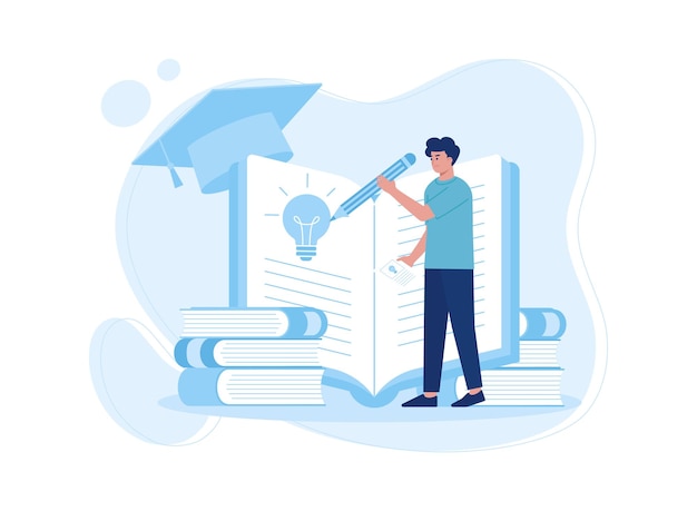 a man writing his thoughts in a book concept flat illustration