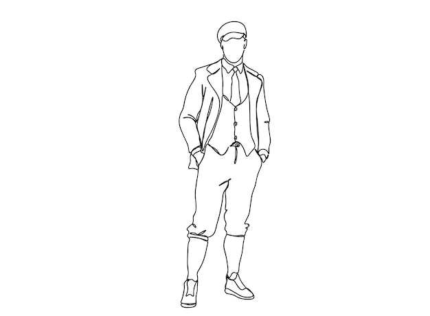 Man, young boy single-line art drawing continues line vector illustration