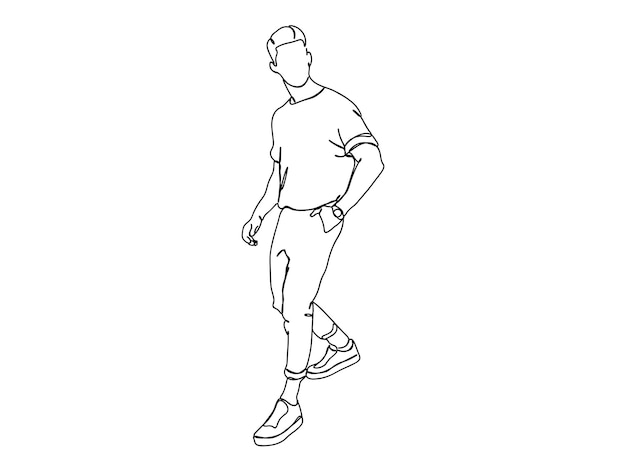 Man, young boy single-line art drawing continues line vector illustration