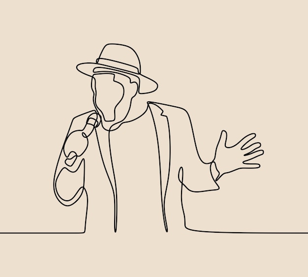 Man zingt gebruik microfoon oneline continue single line art