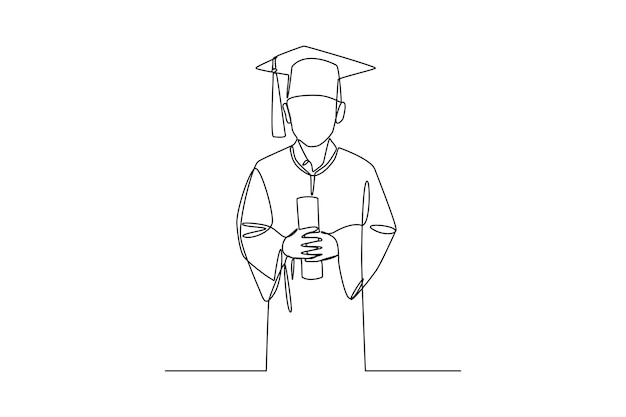 Man zo blij bij afstuderen Cartoon platte kleine groep gelukkige afstuderende studenten karakters vieren afstuderen met school- of universitair onderwijs op zwart-wit