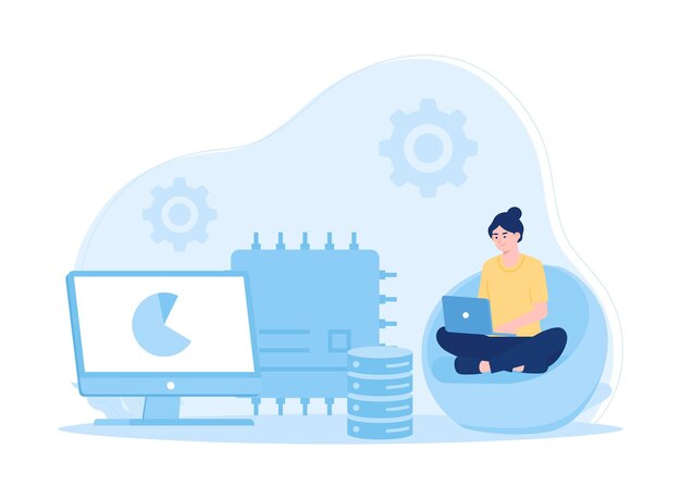 Vector manage big data online concept flat illustration