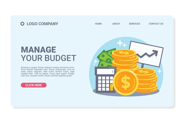 manage your budget banner web template and Landing Page