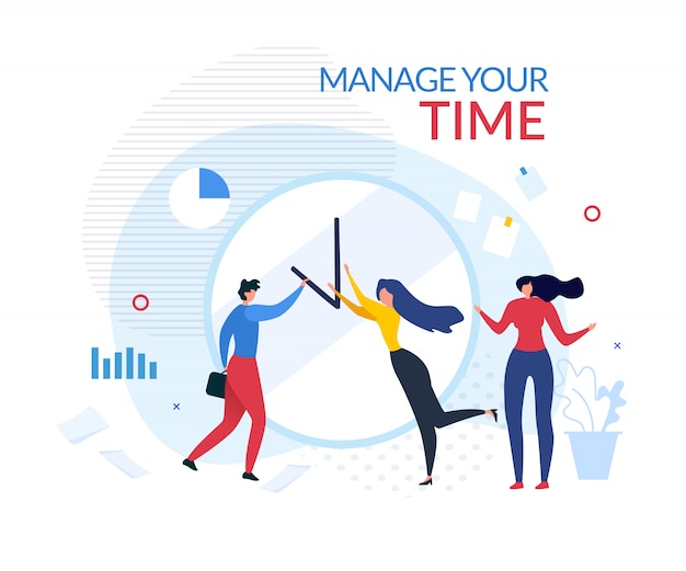 Vector manage your time motivation people cartoon banner