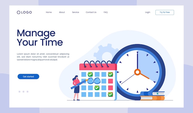 Vector manage your time time management deadline schedule planner flat vector illustration banner landing page