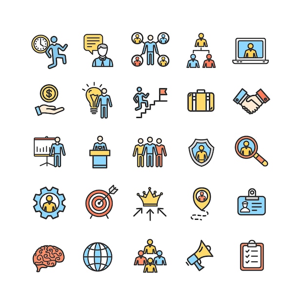 Vector management business color thin line icon set vector