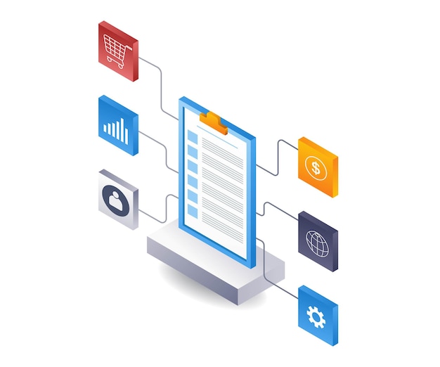 Management business plan board flat isometric 3d illustration