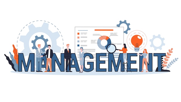 Vector management concept. idea of business work with people and strategy making for success. workflow planning and brainstorming.   illustration in  style