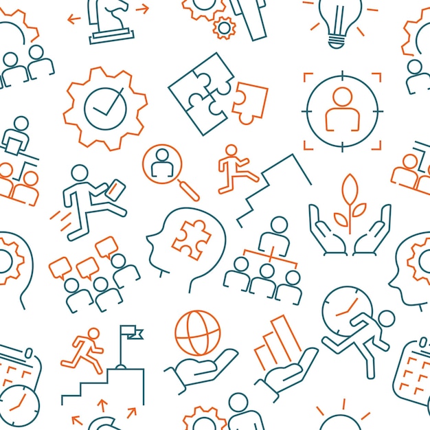 Management seamless pattern with icons Business and teamwork background Vector illustration