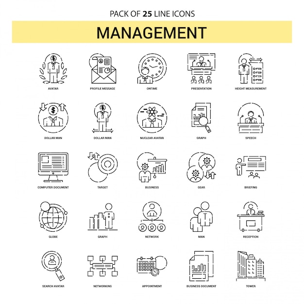 Managementlijn icon set - 25 gestippelde overzichtsstijl