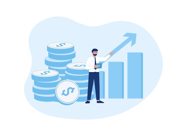 Il manager controlla lo sviluppo dell'illustrazione piatta del concetto di trend delle statistiche sul reddito