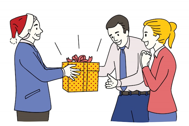 Manager giving christmas present to his employee