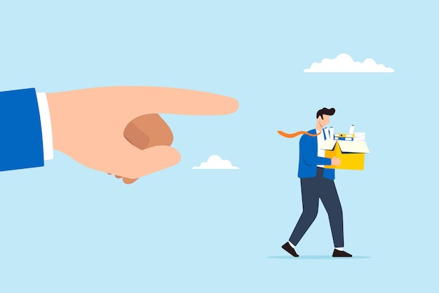 Manager hand pointing finger to fire employee