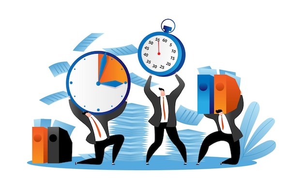 Manager houden deadline klok concept vector illustratie zakenmensen werknemer karakter werk voor