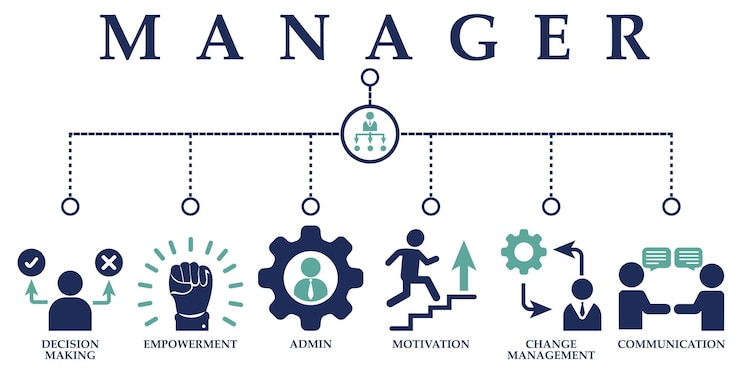 Vector manager icon of decision making empowerment admin motivation change management and communication