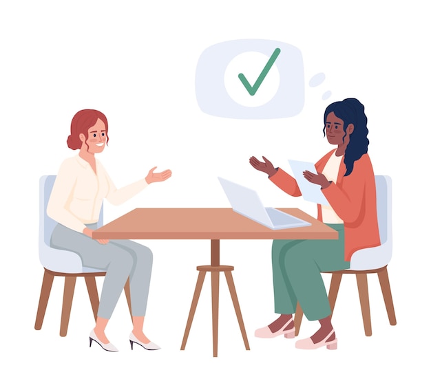 Manager informing candidate of interview decision semi flat color vector characters