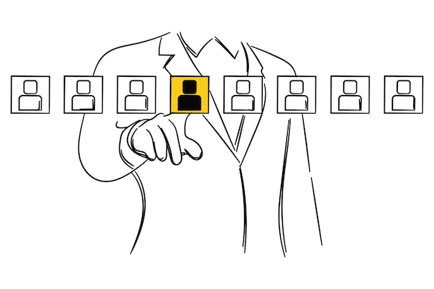 Manager pointing to an employee profile concept of hiring promoting selecting employee vector illustration design