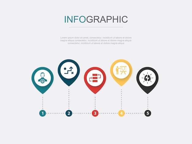 Manager Strategy Action Plan Project Planning brainstorming icons Infographic design template Creative concept with 5 steps