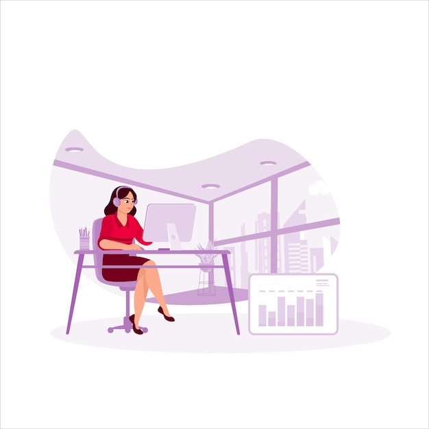 manager using a desktop computer Businesswomen manage company operations and analyze statistics