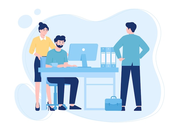 Managers working on project together trending concept flat illustration