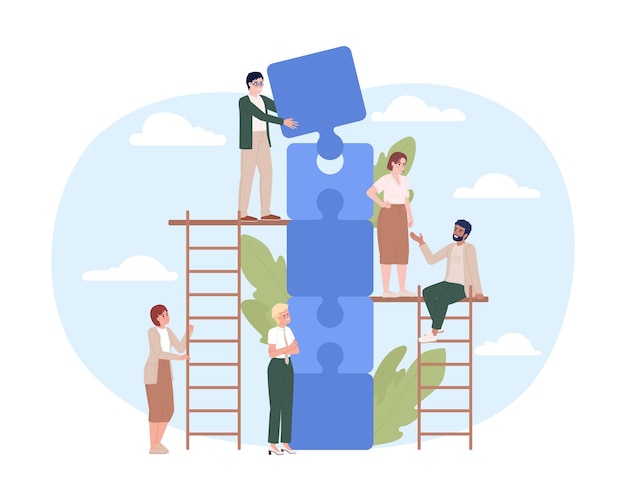 Managing team tasks flat concept vector spot illustration