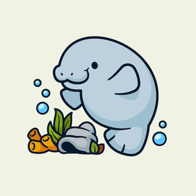 Manatee animal cartoon icon ililustration