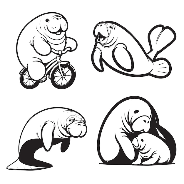 Vector manatee clipart illustration bundle