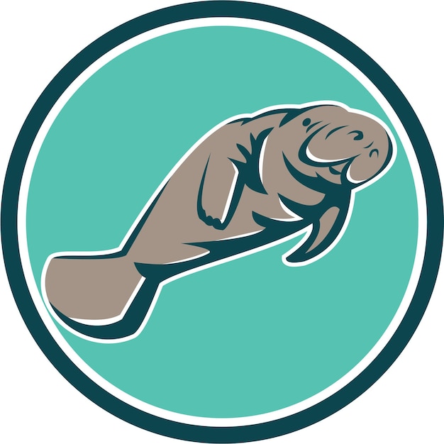 Vector manatee sea cow circle retro