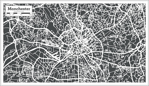 Manchester engeland stadsplattegrond in retro stijl. overzicht kaart. vectorillustratie.