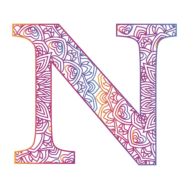 Vector mandala alfabet letter met kleurrijke sier ontwerp kleurverloop alfabet