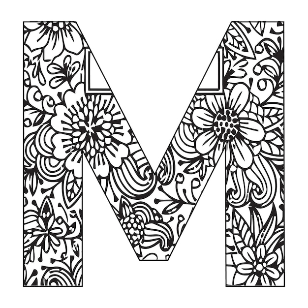 Mandala alphabet coloring page for kids