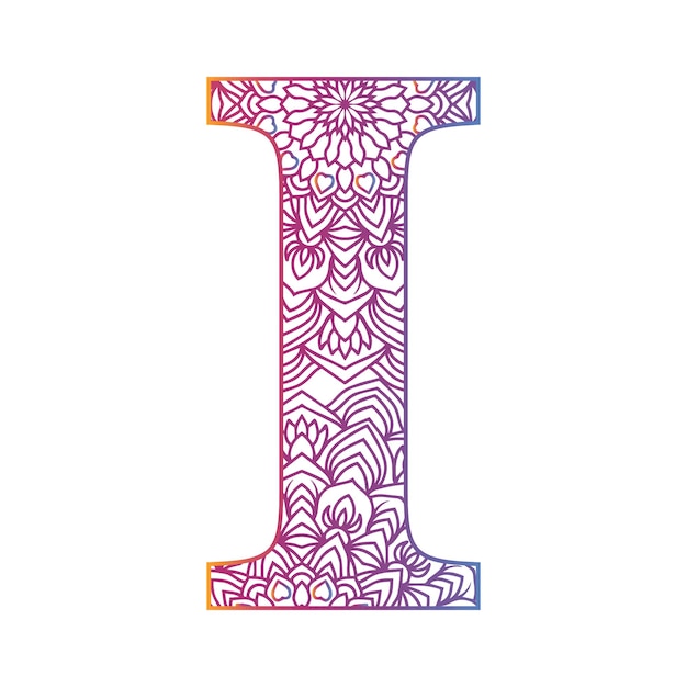 Mandala alphabet letter with colorful ornamental design gradient color alphabet