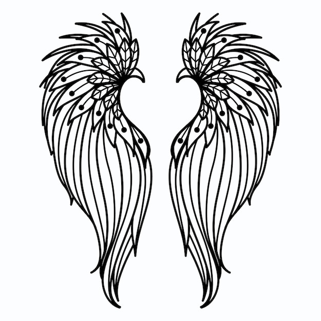 Крылья ангела мандалы для элемента дизайна, гравировки, резки бумаги, печати или книжки-раскраски. Векторная иллюстрация.