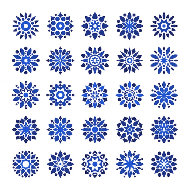 Mandala arabesque logo pattern set in blue navy color