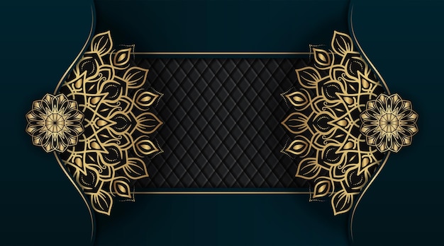 Vector mandala background dark green and black with gold ornament