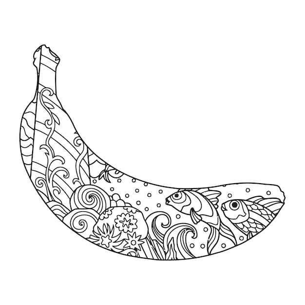 Vector mandala banana coloring page for kids