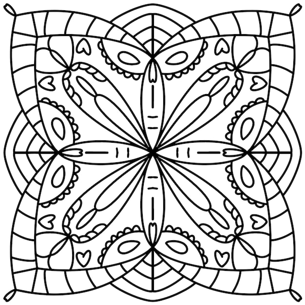 Мандала Черный на белом фоне декоративный элемент Круговая геометрическая абстрактная линия искусства