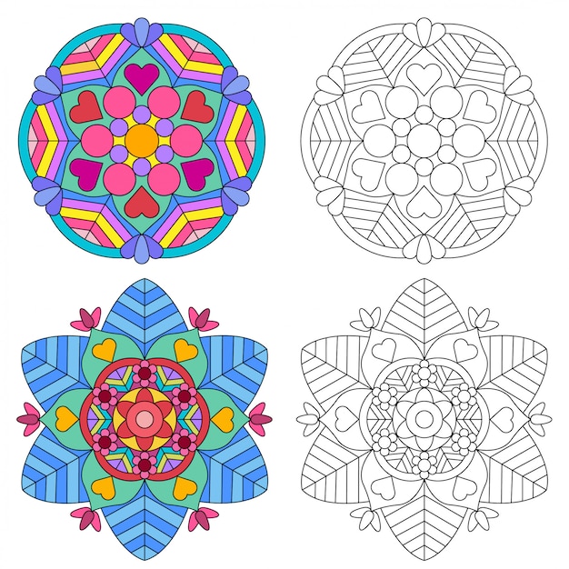 Mandala bloem 2 stijlkleuring voor volwassenenfoto voor relatieve therapie.