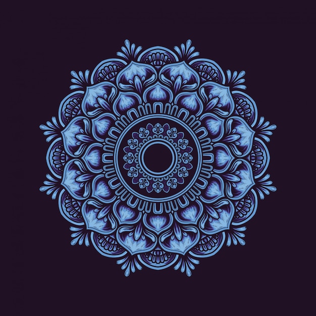 Vector mandala bloemdecoratie. in donker en helderblauw.