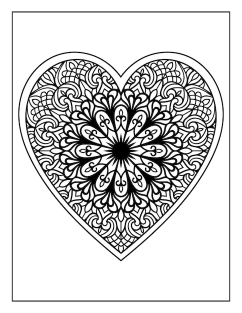 Mandala bloemmotief hartvormige handgetekende tatoeage of mehndi ontwerp, mandala hart kleurplaten