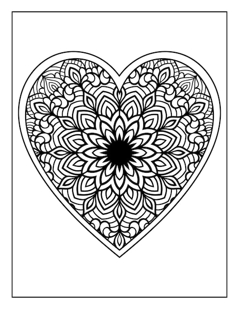 Mandala bloemmotief hartvormige handgetekende tatoeage of mehndi ontwerp, mandala hart kleurplaten