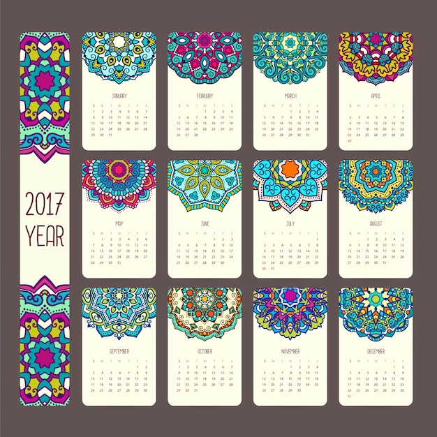 Vettore mandala design del calendario