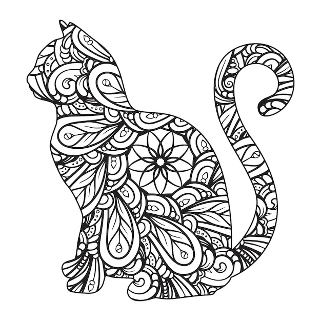 Mandala cat coloring page for kids