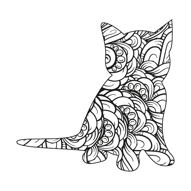 Mandala cat coloring page for kids