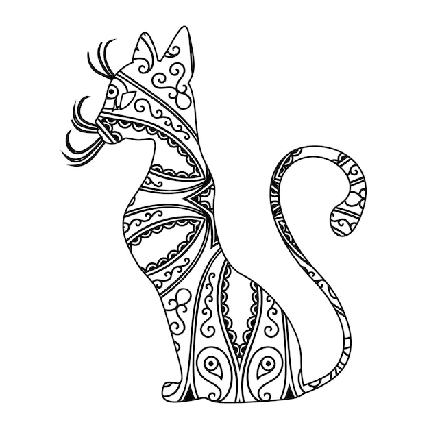 Vector mandala cat coloring page for kids
