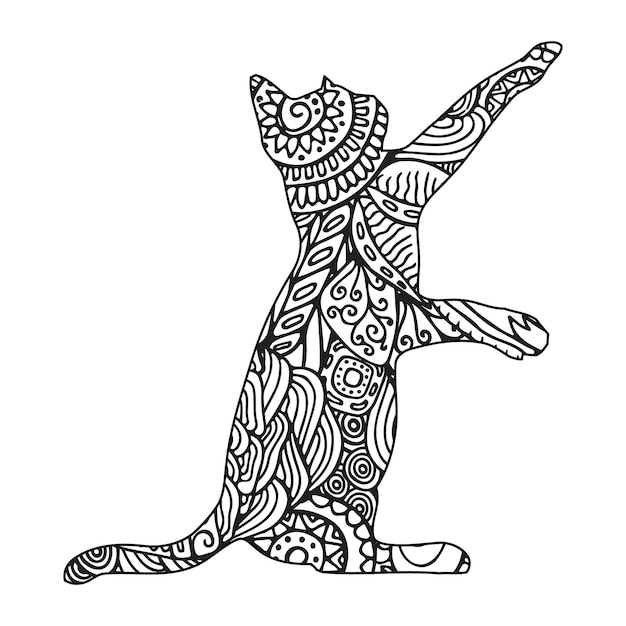 Mandala cat coloring page for kids