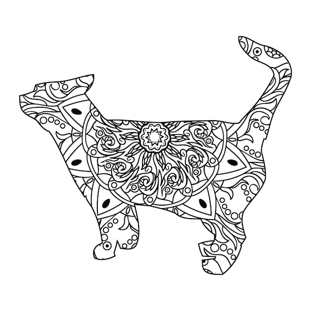 Mandala cat coloring page for kids