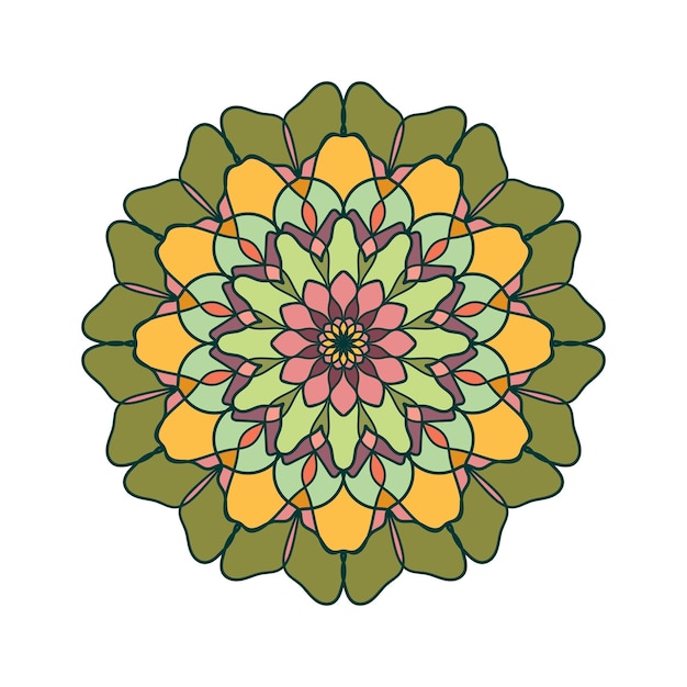 Mandala colorato floreale modello rotondo colorato geometrico fiore simmetrico.