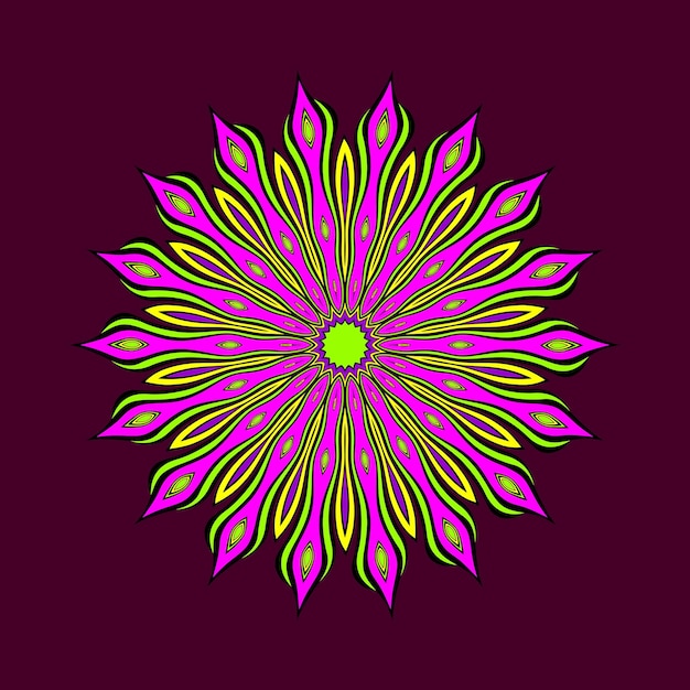 Vector mandala colorful floral pattern isolated on purple