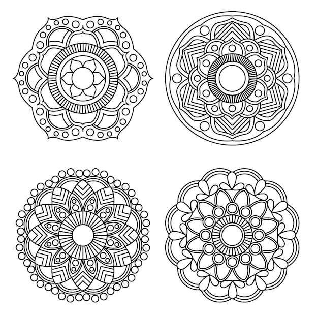 Mandala coloring floral and flower mandala round ornament 4 style.